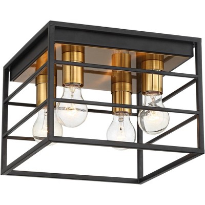 360 Lighting Modern Industrial Ceiling Light Flush Mount Fixture Black Brass 11 3/4" Wide 4-Light for Bedroom Kitchen Living Room