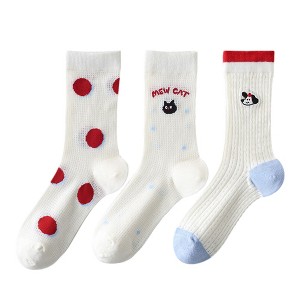 Anna-Kaci Womens Cute Cartoon Embroidered Crew Socks 3-Pair Pack Fun Patterned Cotton Knit Soft and Stretchy Casual Style - 1 of 4