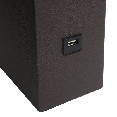 Modern Brown Leather Table Lamp with USB and White Fabric Shade