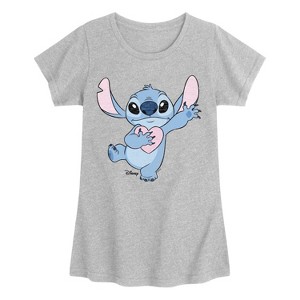 Girls' - Disney - Stitch And Heart Pastel Fitted Short Sleeve Graphic T-Shirt - 1 of 3