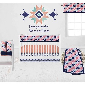 Bacati - Emma Coral Mint Navy 6 pc Crib Bedding Set with Long Rail Guard Cover - 1 of 4