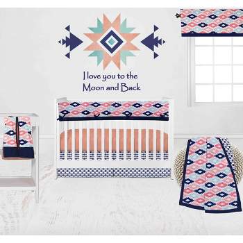 Bacati - Emma Coral Mint Navy 6 pc Crib Bedding Set with Long Rail Guard Cover