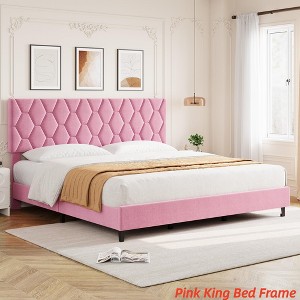 TWIN XL/Twin/Full /Queen/King Upholstered Bed Frame Heavy-Duty Platform Bed Frame w/ Upholstered Headboard and Strong Wood Slats - 1 of 4