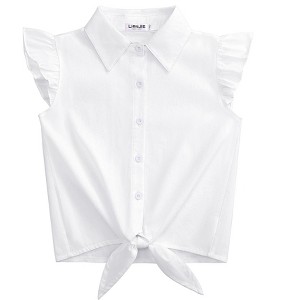 Clearlove Girls Sleeveless Plaid Button Down Shirt Summer Cropped Top with Tie Waist and Ruffled Hem Cute Casual Blouse White 130 - 1 of 4