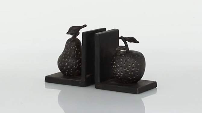 5&#34; x 4.5&#34; Set of 2 Metal Pear and Apple Sculpture Fruit Bookends Gray - Olivia &#38; May, 2 of 6, play video