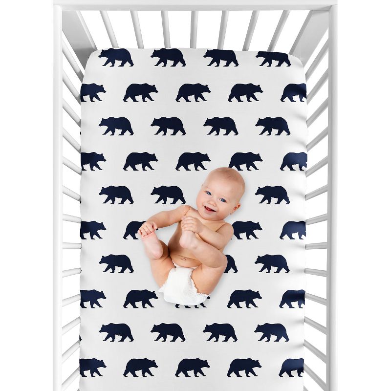 Sweet Jojo Designs Boy Baby Fitted Crib Sheet Big Bear Blue and White, 4 of 7