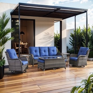 Belord 8PCS Wicker Patio Furniture Set, Outdoor Conversation Set with 2 Swivel Rocker Chairs, 1 Patio Couch, 1 Coffee Table, 2 Ottomans, 2 Side Table - 1 of 4