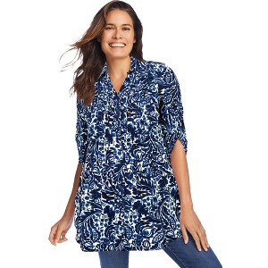 Woman Within Plus Size Rayon 7-Day Pintucked Tunic Blouse - 1 of 4
