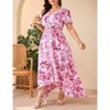 Coolmee Women's Plus Size Summer Floral Dresses Wrap V Neck Casual  Short Sleeve A-Line Midi Sundress - 3 of 4