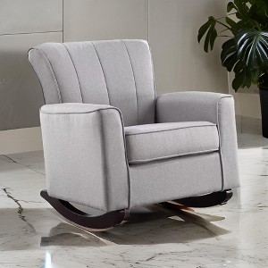 Royal Hampton 34 Inch Rocking Chair, Wood Frame, Vertical Channel Tufted Gray Linen - 1 of 4