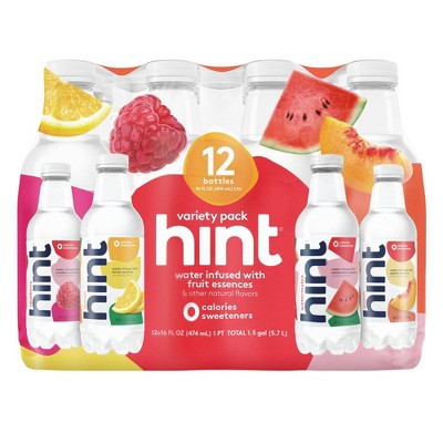 hint Red Variety Pack Flavored Water - Watermelon, Peach, Raspberry, and Lemon - 12pk/16 fl oz Bottles