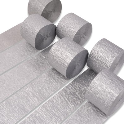 PartyWoo Crepe Paper Streamers Silver 6 Rolls 492 ft 1.8 Inch x 82 Ft Rolls