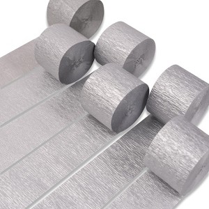 PartyWoo Crepe Paper Streamers Silver 6 Rolls 492 ft 1.8 Inch x 82 Ft Rolls - 1 of 4