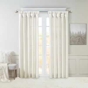 ChicFurnit Curtain Panel Twist Tab Faux Silk Lined for Privacy and Modern Window Decor, White, 108"*50"*0.13" - 1 of 4