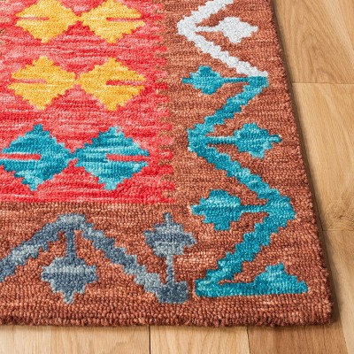Handmade Red Wool Tribal Pattern Area Rug 5' x 8'