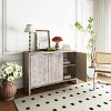 Vynxaria Farmhouse 3-Door Accent Cabinet: Wooden Sideboard Buffet for Living Room, Entryway, Office, Kitchen, and Dining Room in Natural Wood Wash. - 2 of 4