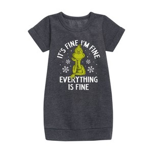 - Dr. Seuss - Grinch It's Fine Graphic Short Sleeve Fleece Dress - 1 of 4