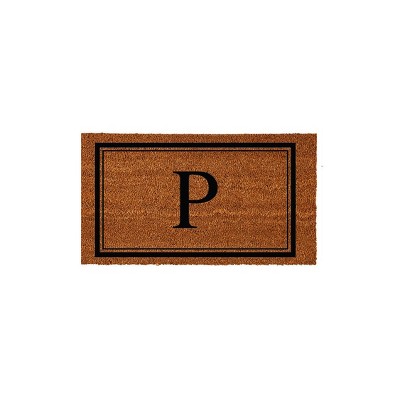 Evergreen Monogram Indoor Outdoor 100% Natural Coir Doormat 28" x 16" |  Letter  "P"