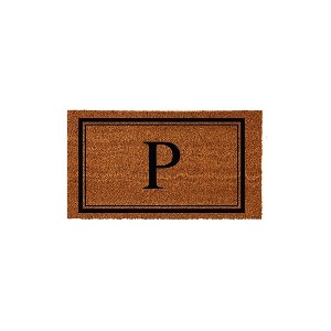 Evergreen Monogram Indoor Outdoor 100% Natural Coir Doormat 28" x 16" |  Letter  "P" - 1 of 3