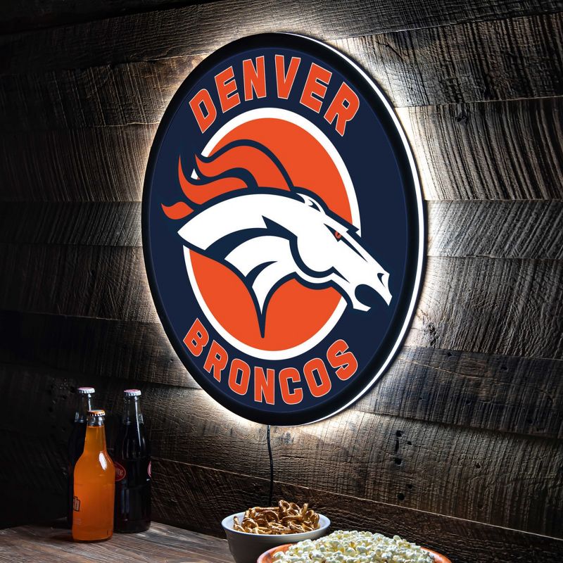 Evergreen Ultra-Thin Edgelight LED Wall Decor, Round, Denver Broncos- 23 x 23 Inches Made In USA, 2 of 7