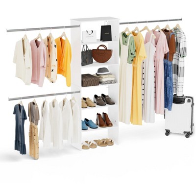 LOVMOR Wood Closet Organizer Starter Kit Tower with 3 Hang Rods