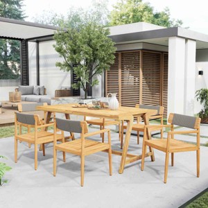 4 PCS Dining Chair Set with 4 Seaters, Braided Rope Dining Chairs with Armrests for Comfort, Acacia Wood Frame Dining Chair-Coolbibila - 1 of 4