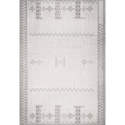Lowen Global Geometric Light Gray Indoor/Outdoor Area Rug, 3'6" x 5'