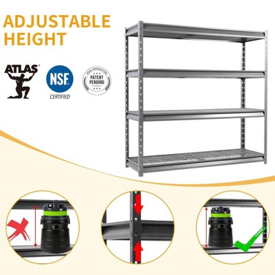 Atlas 72" Gray Heavy Duty Metal 4-Tier Adjustable Shelving Unit