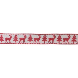 Wired Polyester Ribbon Set of 2 – Deer and Christmas Tree Design – 0.25 in Height Holiday Ribbon By Melrose - 1 of 3