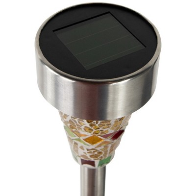 Set of 3 Red Mosaic Glass Solar LED Pathway Lights