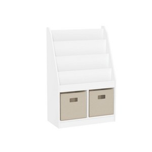 RiverRidge Kids' Bookshelf and Toy Storage Organizer with 4 Bookracks and 2 Cubbies White with 2 Fabric Bins - 1 of 4