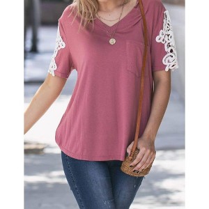 Women's Lace Sleeve V Neck Pocket Top - And The Why - 1 of 3