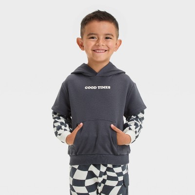 Grayson Mini Toddler Boys' Good Times French Terry Pullover Hoodie T-Shirt - Black