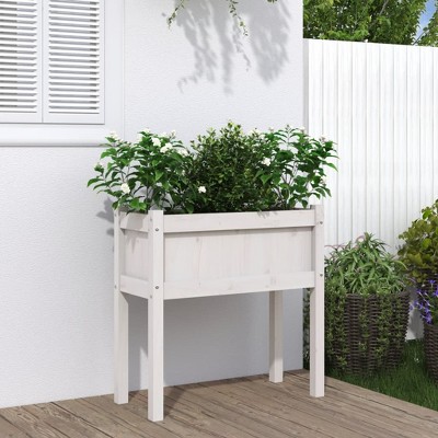 vidaXL Garden Planter with Legs White 27.6"x12.2"x27.6" Solid Wood Pine