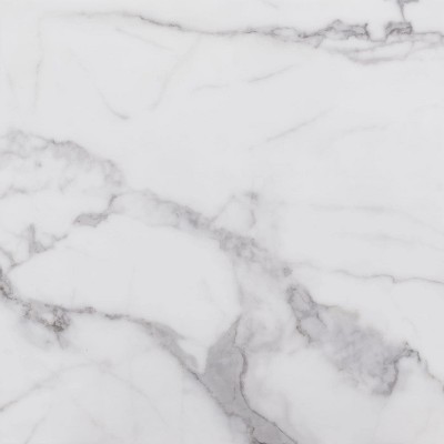 White Marble and Antique Brass Geometric Accent Table