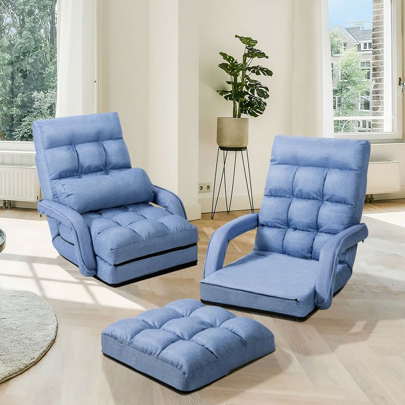 Tangkula Blue Folding Lazy Sofa Floor Chair Sofa Lounger Bed with Armrests and Pillow, 3 of 11