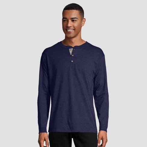 Hanes Men's Long Sleeve Beefy Raglan Henley Shirt : Target