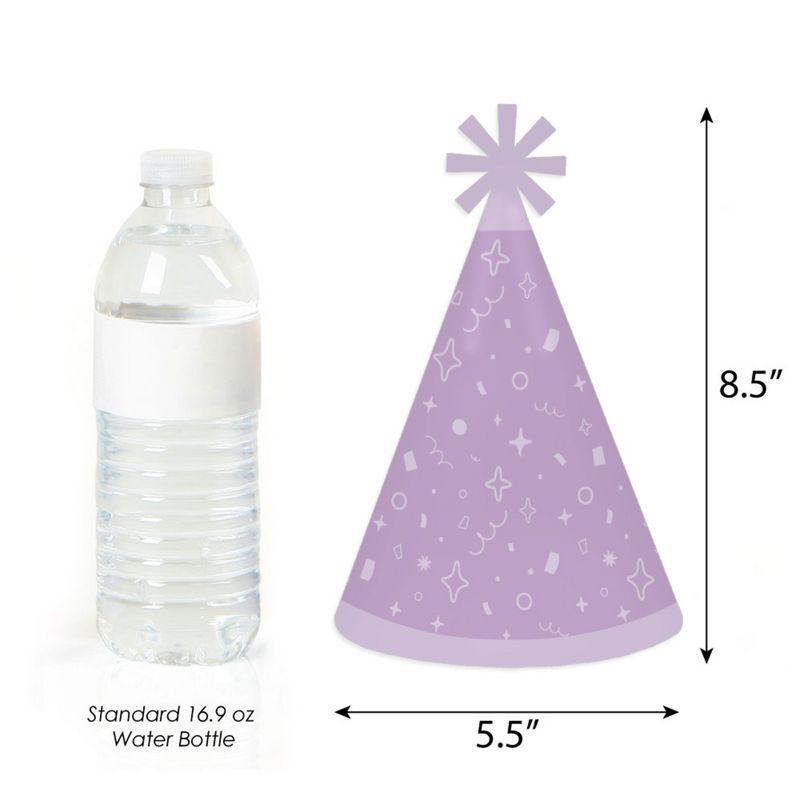 Big Dot of Happiness Purple Confetti Stars - Cone Happy Birthday Party Hats for Kids and Adults - Set of 8 (Standard Size), 3 of 8