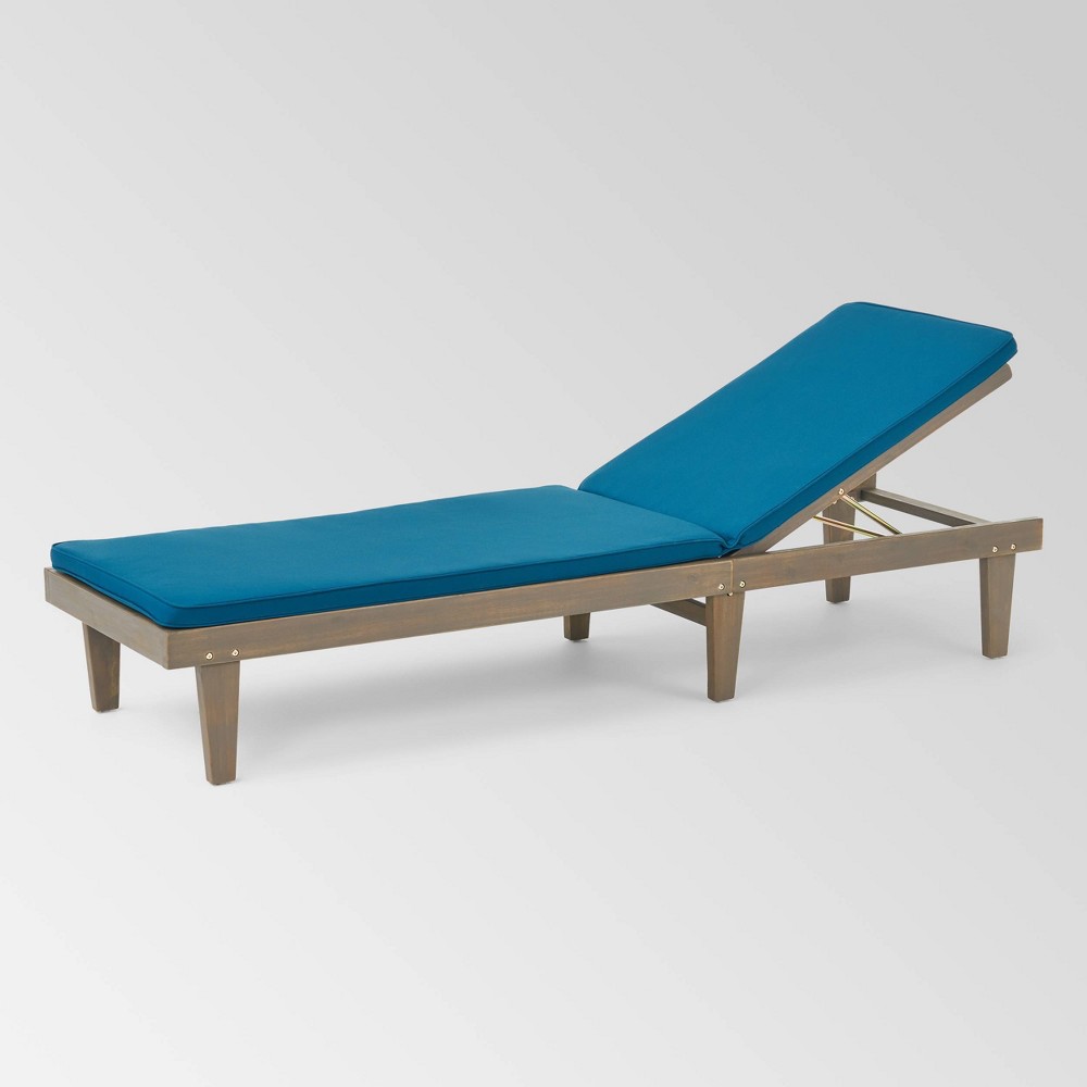 Photos - Garden Furniture Nadine Gray Acacia Wood Chaise Lounge Gray/Blue - Christopher Knight Home