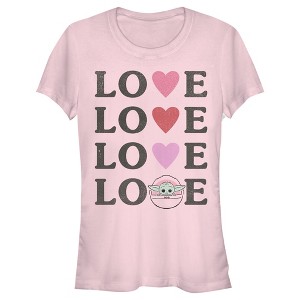 Juniors Womens Star Wars The Mandalorian The Child Love Hearts T-Shirt - 1 of 3