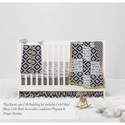 Bacati - Love Black Gold 4 pc Crib Bedding Set with Diaper Caddy