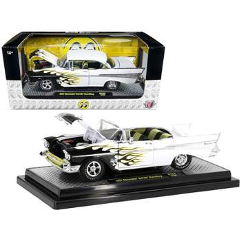 1957 Chevrolet Bel Air Hardtop Bright White with Flames "Mooneyes" Limited Ed to 6450 pcs 1/24 Diecast Model Car by M2 Machines