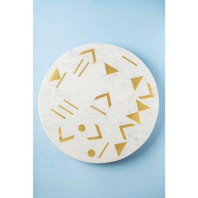 Olympia White Marble and Gold Lazy Susan 16"