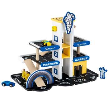 Theo Klein Michelin Car Service Mechanic Station Kids Wooden Toy Playset with 1 Play Car, Screwdriver, and Tires for Ages 3 and Up