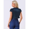 INSPIRE CHIC Women's Cap Sleeve Slim Fit Summer Open Front Crop Denim Jacket - 4 of 4