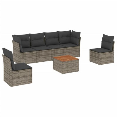 vidaXL 7 Piece Patio Sofa Set with Cushions - Gray 4x Middle + Table + 2x Corner