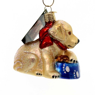 Old World Christmas 3.0 Inch Labrador Pup Ornament Lab Paw Print Bowl Tree Ornaments