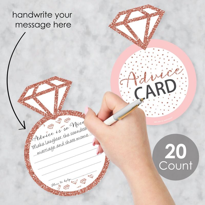 Big Dot of Happiness Bride Squad - Ring Wish Card Rose Gold Bridal Shower or Bachelorette Party Activities - Shaped Advice Cards Game - Set of 20, 2 of 6