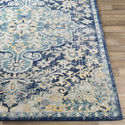 Kurnell Teal and Slate Blue Traditional Polypropylene Area Rug 6'7" x 9'