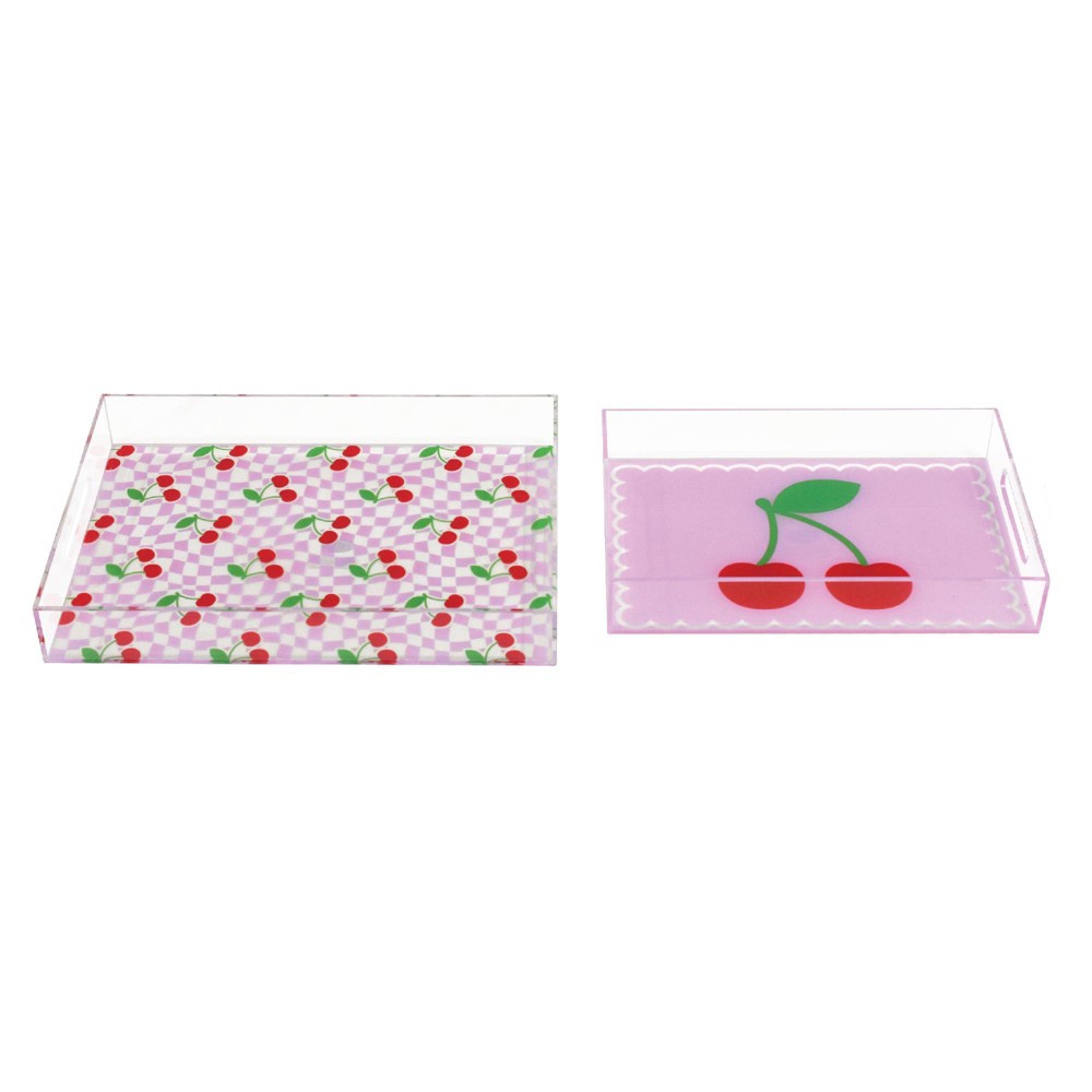 American Art Decor 2pc Acrylic Cherry and Pink Serving Trays with Handles